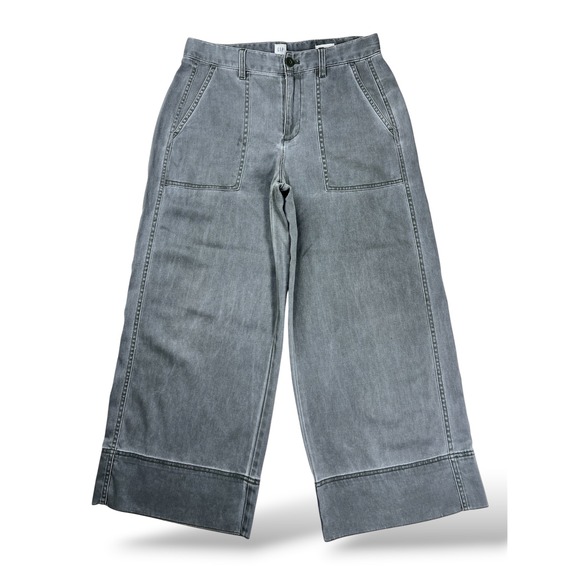 GAP Pants - GAP Womens Size 4 Gray Wide Leg Crop High Rise Patch Pocket Denim Pants A36